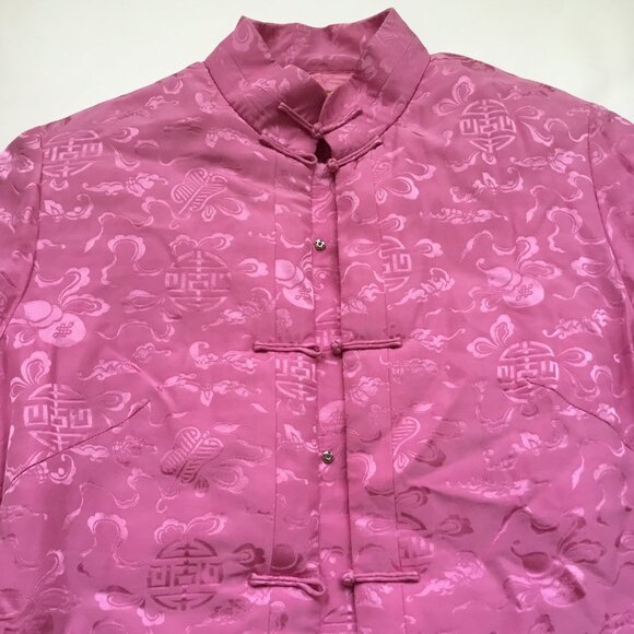 Dynasty Pink Quilted Puffer Asian Silk Mandarin Collar Frog Closure Jacket - Picture 3 of 12